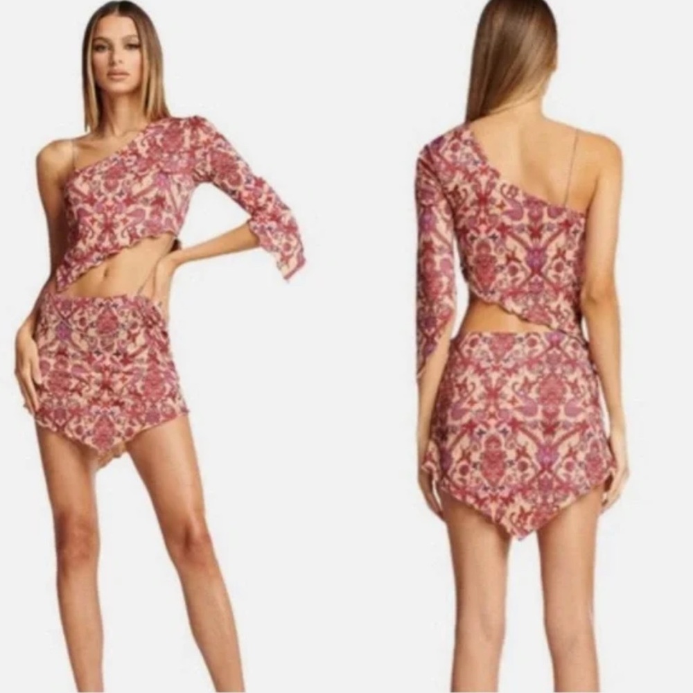One-Shoulder Pink Paisley Print Dress